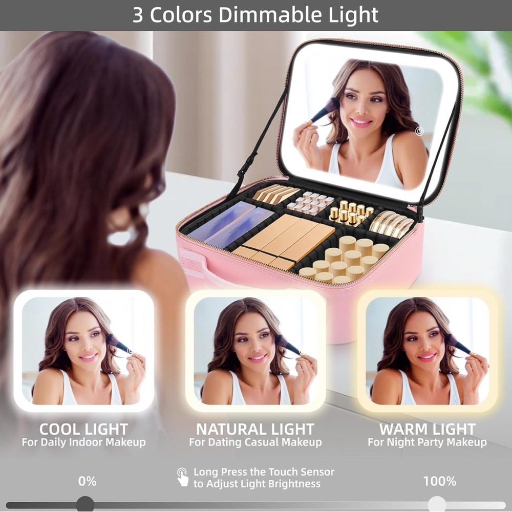 LED vanity mirror cosmetic case - black NEW - Picture 1 of 14